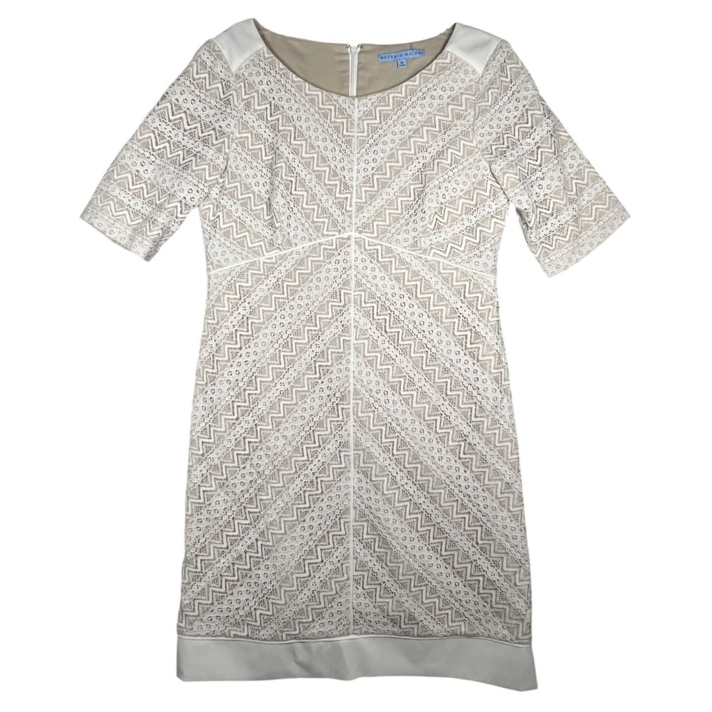 Antonio Melani Women's Size 10 Off-White Beige Lace Overlay V-Neck Sheath Dress